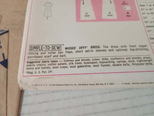Simplicity Jiffy 8874 Sewing Pattern Simple To Sew Misses' Dress Vintage 1970 - Picture 7 of 7