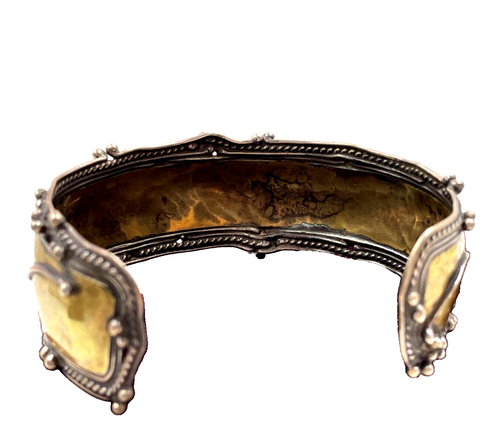 STERLING SILVER BRASS GOLD WASHED ART NOUVEAU FREE FORM BANGLE BRACELET CUFF FAB - Picture 3 of 6