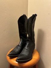 TONY LAMA Cowboy Boots Black Leather Size 5 1/2
