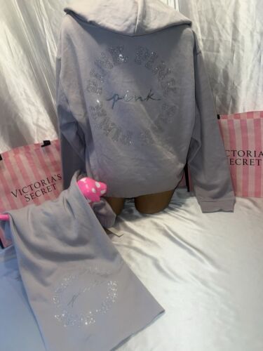Victoria Secret PINK Bling Hoodie & Heritage Pant Sweatpants XL\ XXL Taupe