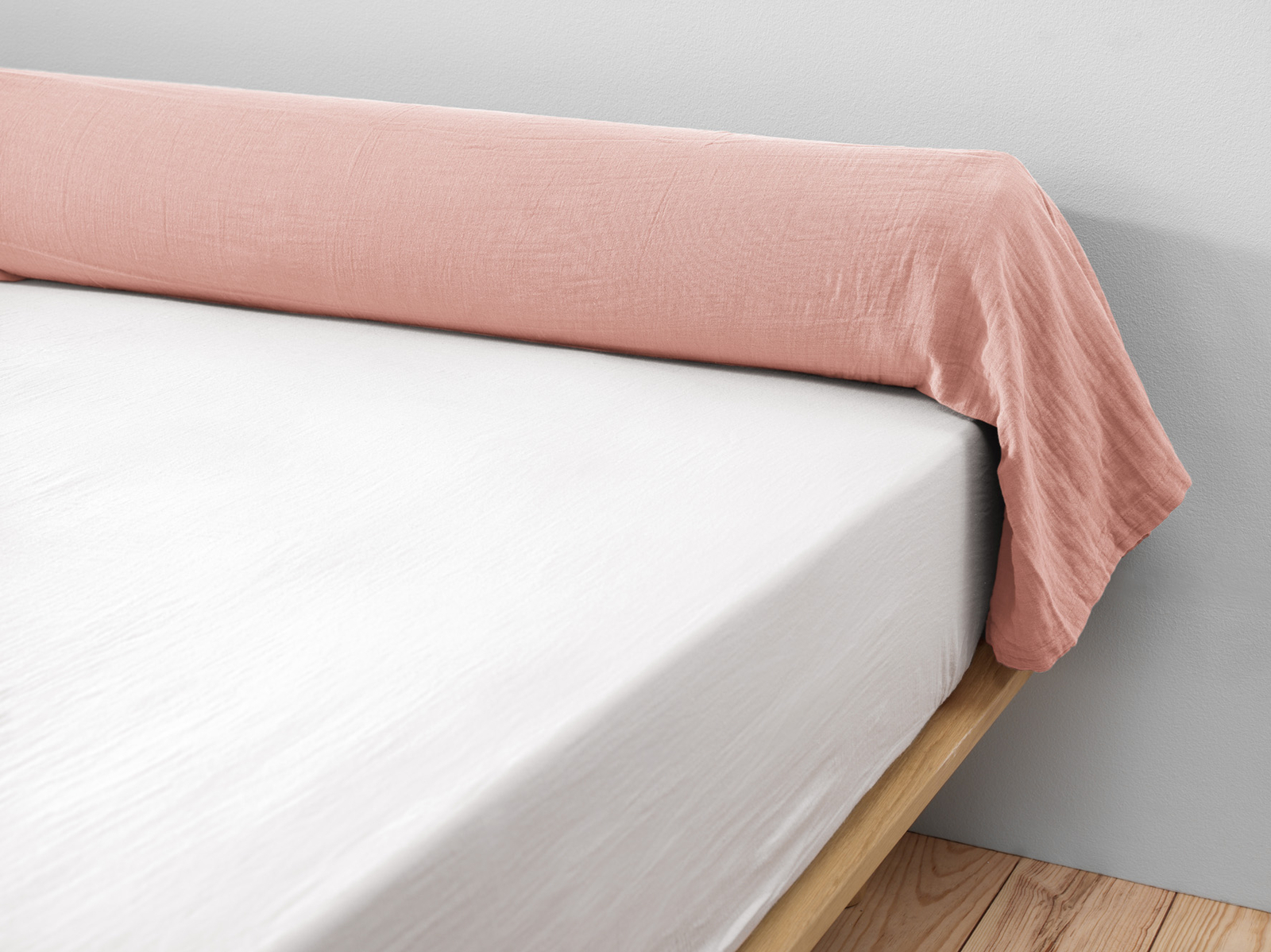 Taie de traversin 85x185 cm Gaïa en gaze de coton lavé couleur Rose