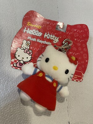 Hello Kitty Plush Keychain Clip Charm Red Jumper Dress 2001 Sanrio Toy NWT