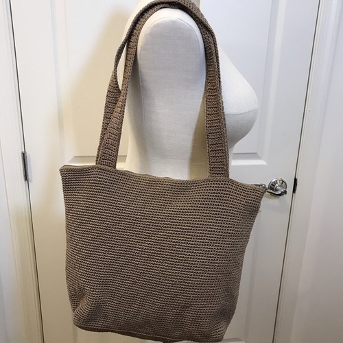 THE SAK Medium Tote Bag, Zip Top, Crochet Knit, Khaki Tan - Picture 3 of 10