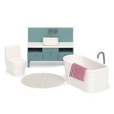 Badezimmer Lundby Waschtisch Wanne Toilette Serie Basic Kunststoff türkis