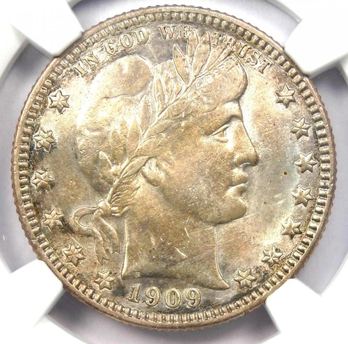 1909-O Barber Quarter 25C Coin - Certified NGC AU Details - Rare Date!