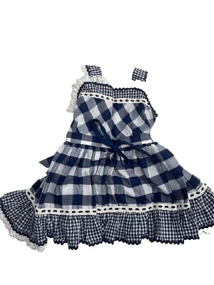 Vintage Genway California Little Girl Check FANCY Dress Picnic Blue Summer  Party