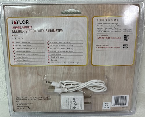Taylor Wireless Weather Station with Barometer -Indoor/Outdoor Temps- Model 1513 - Picture 4 of 4