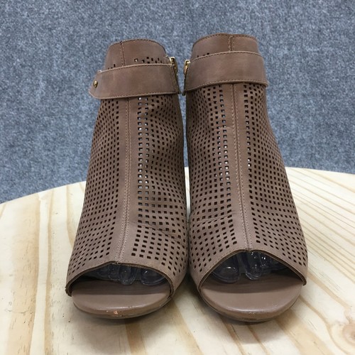 ANA A New Approach Boots Womens 8 M Ana Trout Peep Toe Heels Brown Faux Leather - Picture 6 of 19