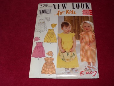  NEW LOOK #6192 - INFANT GIRL - LOOSE 4 STYLE SUNDRESS & HAT PATTERN  NB-LG FF