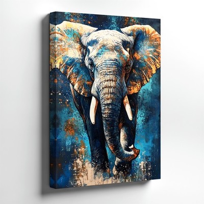 Wall Art African Elephant Canvas Print Blue Abstract Animal Portrait Home Decor
