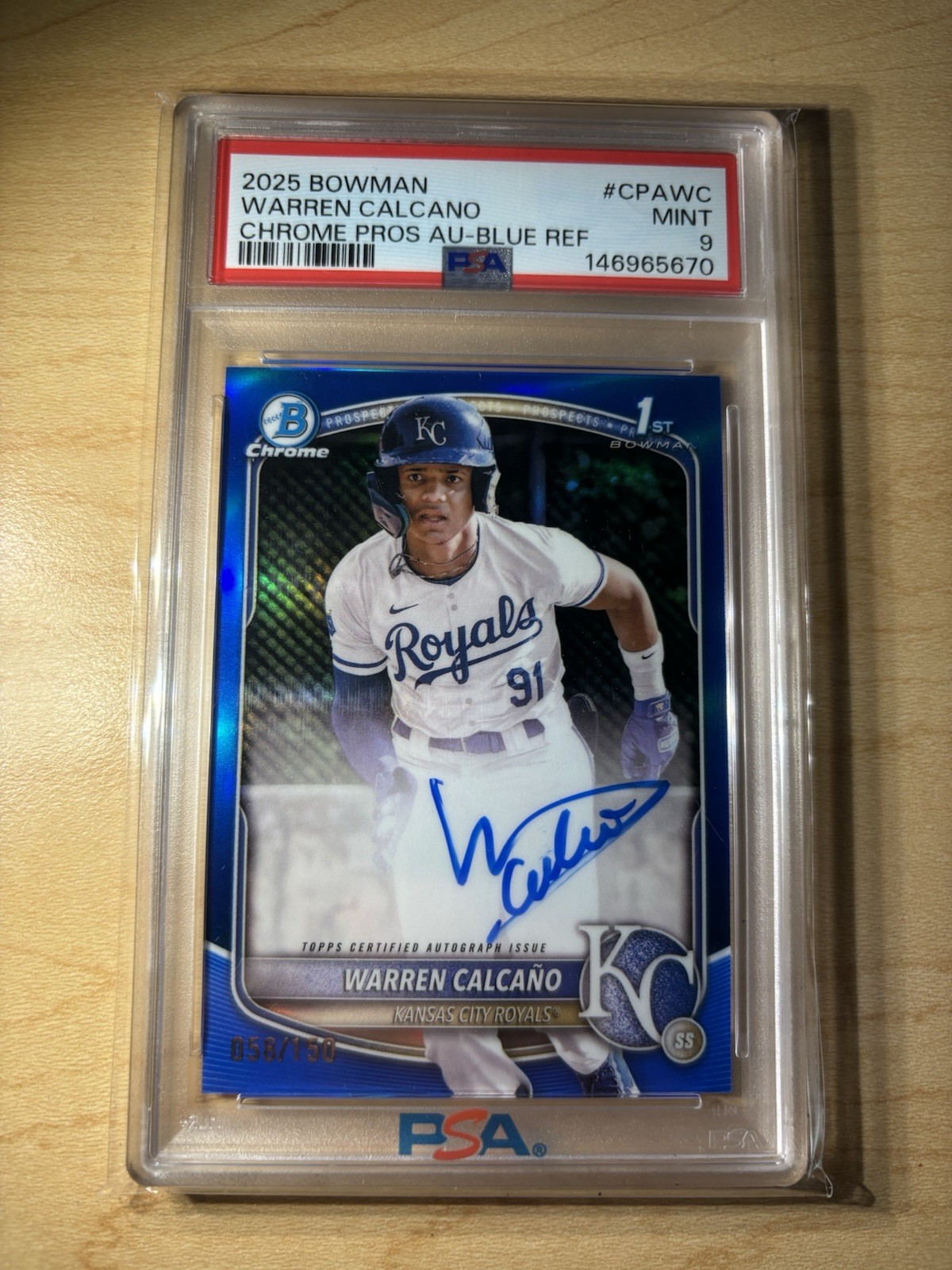 2025 Topps Bowman Chrome Warren Calcano #CPA-WC 1st Bowman Blue Auto /150
