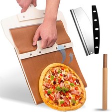 Pizza Peel 14 Inch Wood Sliding Paddle Non Stick Cutter Leozzo Slider Rocker