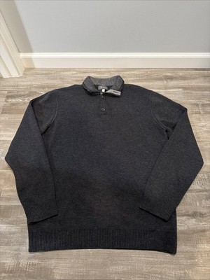 Ibex Charcoal Gray Merino Wool Partial Button Pullover Sweater Size L