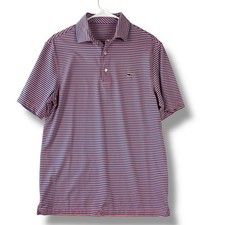 Vineyard Vines Polo Shirt Mens S Small Pink/Salmon Blue Striped