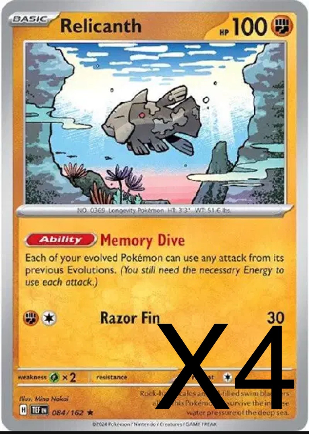 Pokemon Playset x4 Relicanth  SV05: Temporal Forces #084/162 NM