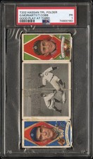 1912 T202 Hassan Triple Folder T. Cobb G. Moriarty Good Play At Third PSA 1