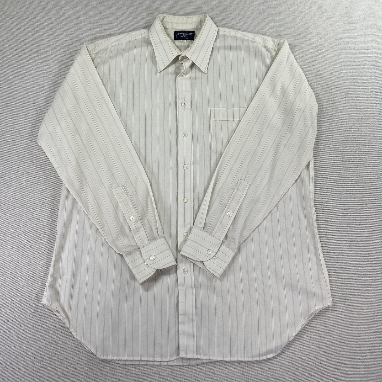 Givenchy, Vintage 80s/90s Givenchy Dress Shirt Men's 17 36/37 White Stripe Tall Man