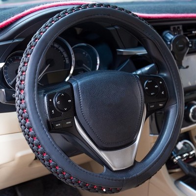 Evankin Steering Wheel Cover,Black and Red Leather with Braided Black 