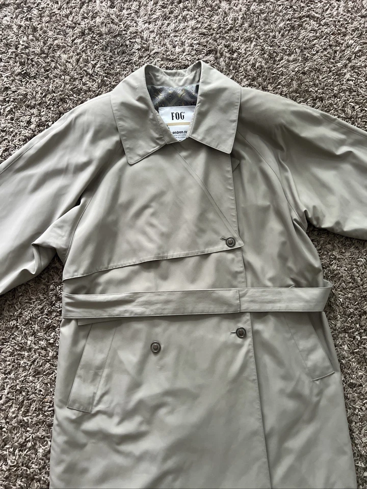 Gabardina London Fog para mujer S.6 gris claro cinturón doble botonadura forrada vintage Foto 4 de 4