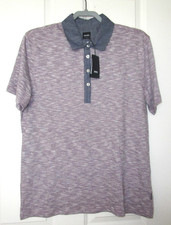 Hugo Boss Slim Fit Polo Shirt Space Dye Chambray Denim Collar Size L NEW
