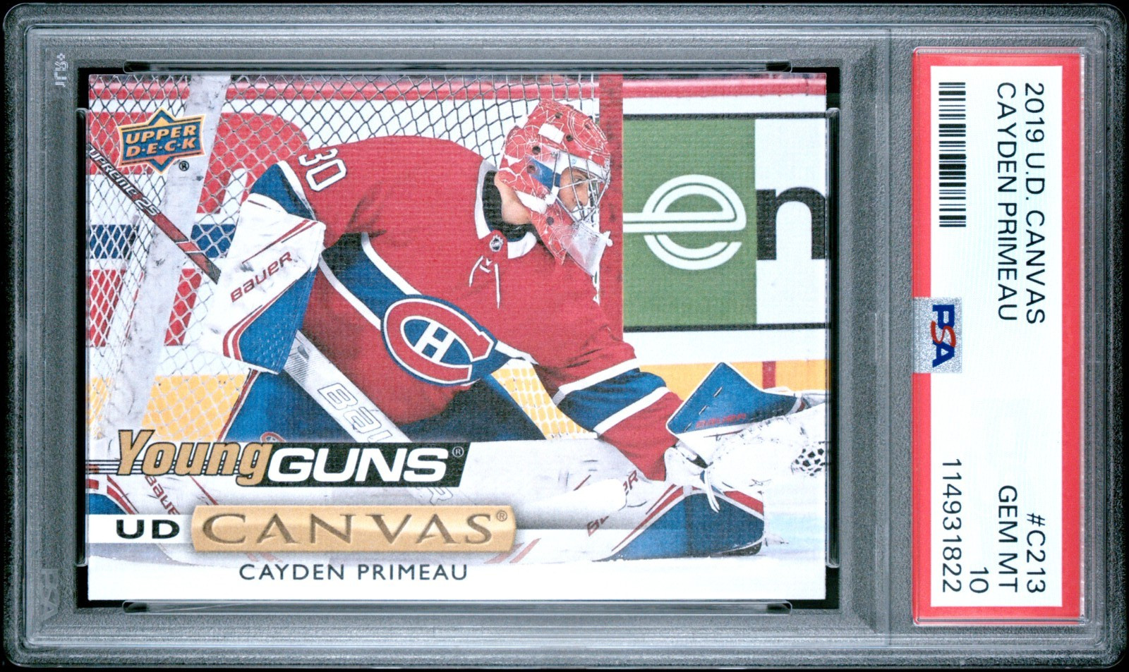 2019-20 Cayden Primeau Upper Deck Canvas Young Guns Rookie RC #C213 PSA 10