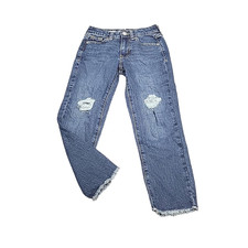 Girls Button Zip Fly Ankle Straight Stretchy Jeans Size 7 Blue w Pockets