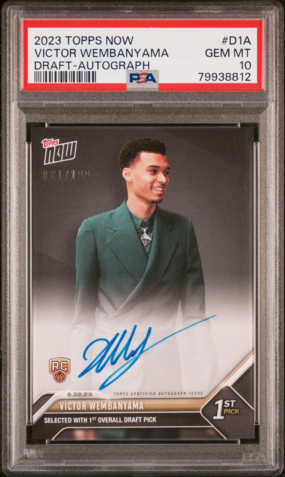 2023 TOPPS NOW DRAFT AUTO #D1A VICTOR WEMBANYAMA 61/199 PSA 10