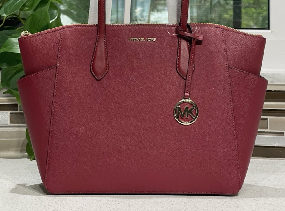 MICHAEL KORS MARILYN MEDIUM LARGE ZIP TOTE SHOULDER BAG MK CHERRY MERLOT LEATHER