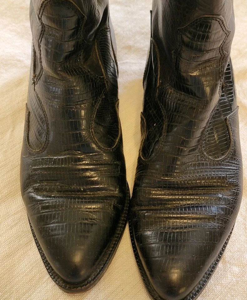 Botas occidentales Joan & David hechas a mano de cuero negro hechas en Italia talla 6,5 M cocodrilo Foto 3 de 4