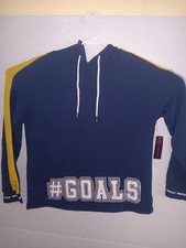 hoodie womans No Boundaries Navy Multi Color with Graphics Goals Size L new