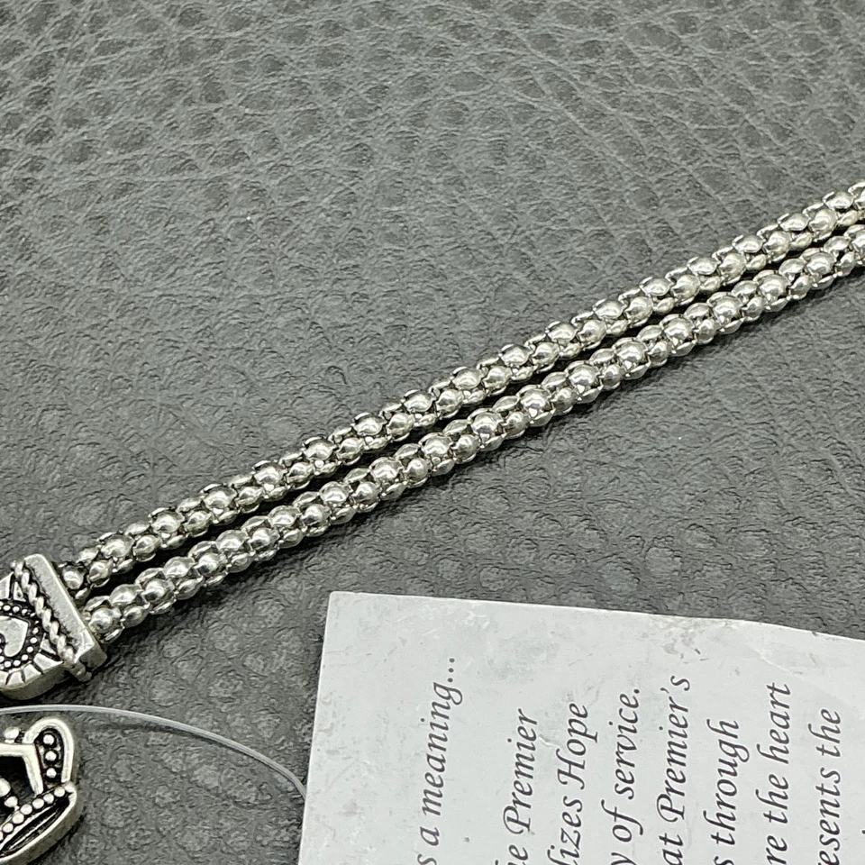 Pulsera Premier Designs Tono Plata Multi Hilo Dije Mujer Cruz Corazón Corona Foto 4 de 4