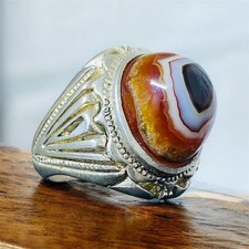 vintage 925 sterling silver men ring yemeni gems natural agate aqeeq          