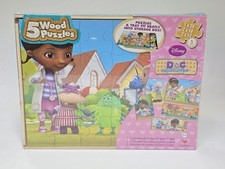 DOC MCSTUFFINS 5 Wooden Puzzles in Storage Box Disney Junior