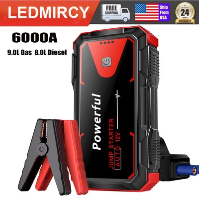 LEDMIRCY Jump Starter 6000A Car Battery Power Bank SuperSafe Lithium Jumper Box
