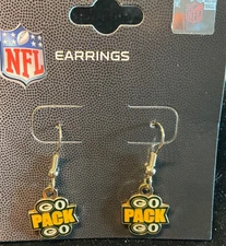 Green Bay Packers Logo GO PACK GO  J Hook Dangle Earrings