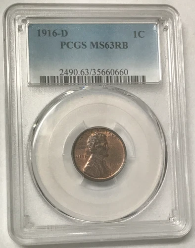 1916-D 1C Lincoln Wheat Cent Red Brown Penny - PCGS MS63RB