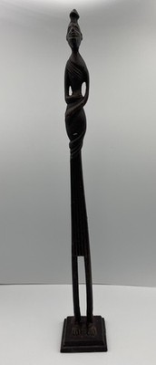 Vintage Cast Iron African Woman Brown Elongated Figure Sculpture Art