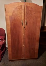 Vintage 1950s Gentlemen’s Wooden Wardrobe with Shelves and Tie Rail