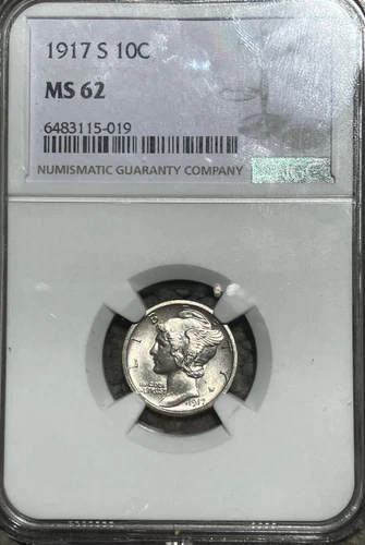 1917-S MS-62 Mercury Dime NGC