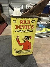 Vintage Red Devil's Lighter Fluid Tin 8oz. 67 Cents Empty