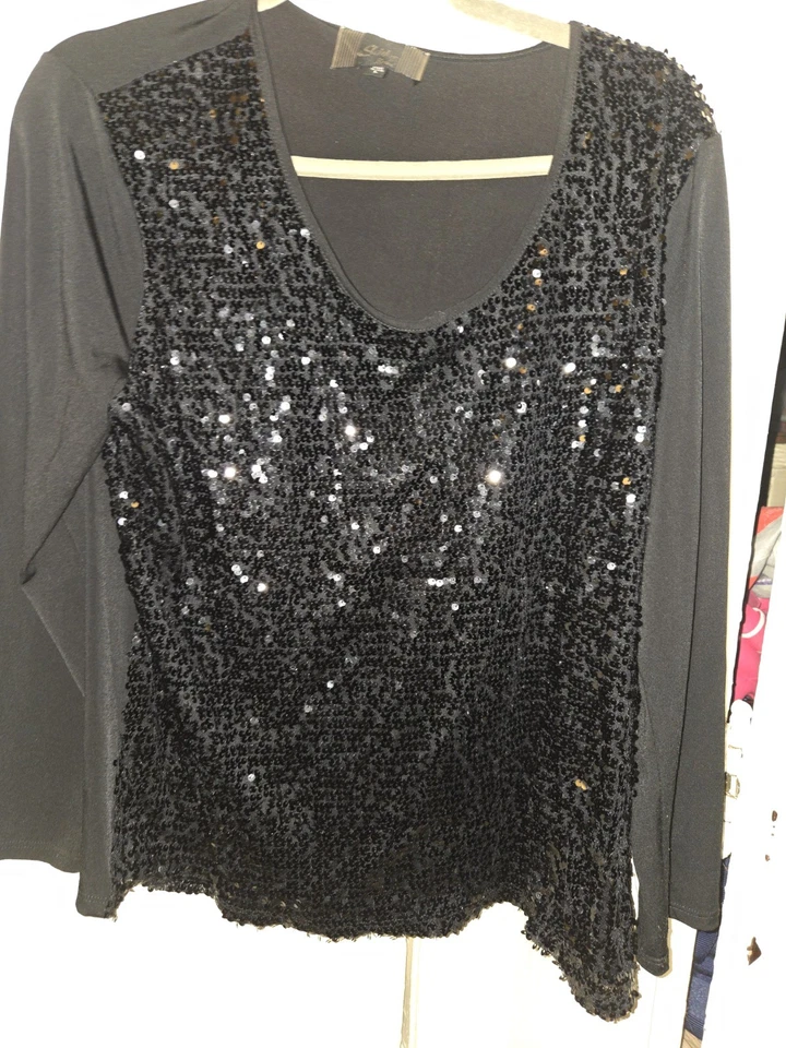 Blusa de lantejoulas preta brilhante por Martha Stewart tamanho grande coquetel cruzeiro - Imagem 3 de 4