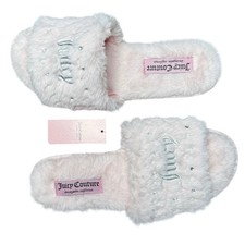 Juicy Couture Pink Faux Fur Pearl Rhinestone Slippers NWT Womens 9.5-10.5 Y2K