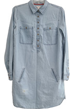 FOSSIL Women Denim Shirt Dress SIZE S Long Sleeve Light Blue Cotton