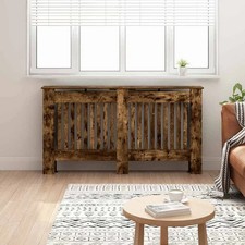 Image of industrial Radiator Cover Smoked Oak 59.8 inch L with a flat top shelf 