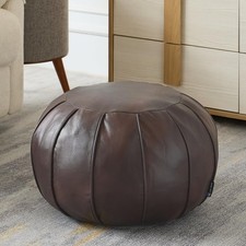 Brown Waterproof Faux Leather Pouf Ottoman, Unstuffed Handmade Moroccan Pouf Cov