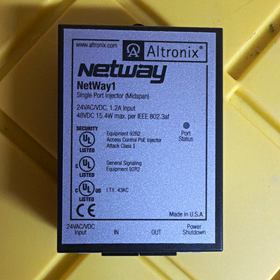 Altronix NetWay1 Single Port Injector (Midspan) 48VDC IEEE 802.3af 15.4W