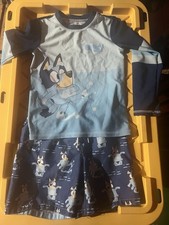 BLUEY Boys Swimsuit Disney Swim Trunks Rash Guard Shirt Set Toddler Size 18M-6/7