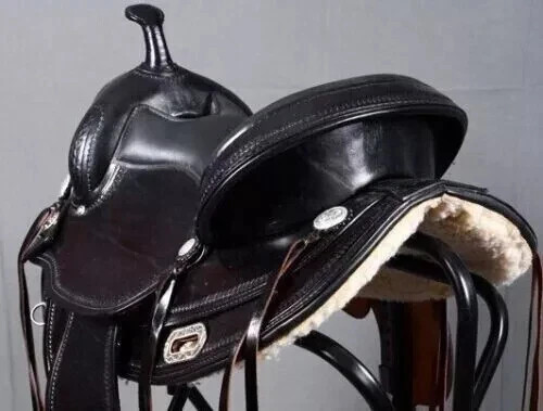 Western Horse Saddle Black Leather Trail Size 15". - Afbeelding 2 van 4
