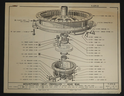 t-579-D Mountings Self Proppelled Gear Ring Blue-Prints Pans Thew Shovel Co.