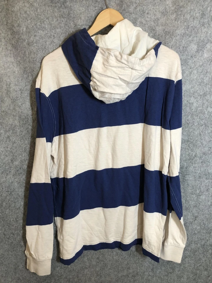 J Crew Sudadera con Capucha Pullover Para Hombre XL Azul Blanco Rayas Náutico Ancla Botones Algodón Foto 4 de 4